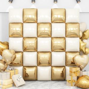 Sand White Gold Square Foil Balloon Wall,25Pcs Double Sided Foil Balloons Backdrop Helium Tunnel Arch Garland Kit for Birthday New Year Bridal Wedding Anniversary Baby Shower Party Decorations