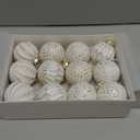 White and Gold Rustic Christmas Ball Ornaments, 3.15 inches Vintage Christmas Tree Decorations, 12 PCS Large Shatterproof Neutral Farmhouse Luxury Xmas Ornaments for Christmas Tree, Home Decor