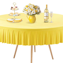 GEWONELIFE 60 Inch Yellow Round Tablecloth - Stretch Spandex Fitted Table Cover with Elastic Skirt Edge, Wrinkle-Free & Reusable for 5FT Tables Wedding Banquet Party Birthday Buffet