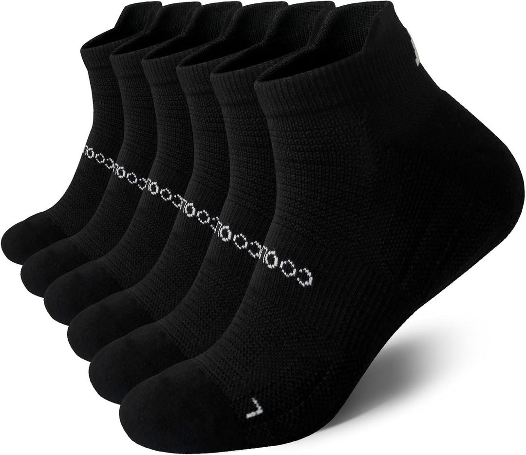 Wildarms Coolmax Bamboo Viscose Compression Running Socks for Men 3 Pairs Athletic Anti Blister Socks Cushioned Ankle Socks (Black)