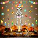Pasimy Day of The Dead Bulletin Board Set Colorful Sugar Skull Classroom Decorations Mexican Dia De Los Muertos Cutouts with 3D Paper Flowers for Door Wall Decor Fiesta Halloween Party (Fashion)