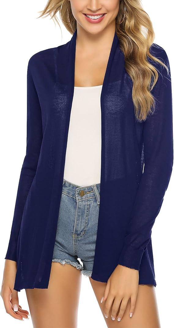 Totatuit Womens Summer Lightweight Sheer Kimono Cardigan Long Sleeve Open Front Knit Sweater Loose Cover Up Casual Blouse Top, L
