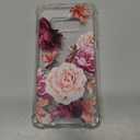 KIOMY Clear Case for Samsung Galaxy S10E, Shockproof Bumper Protective Cover with Airbags Corners Hybrid Design Hard PC Back with Flexible TPU Frame Cute Red Flower Floral Design (Rose Pink)