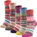 YZKKE 5Pack Womens Vintage Winter Soft Warm Thick Cold Knit Wool Crew Socks, Multicolor, One size