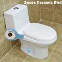 2 Pcs Ceramic Bird Toilet Floor Bolt Caps, Animal Toilet Bolt Covers Decorative, Decorative Bathroom Toilet Bolt, Toilet Bolt Cover for Bottom Easy Installation (Bird-Blue)
