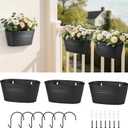 Dahey 3 Pcs 10.5 Inch Hanging Flower Pots for Railing Fence Metal Wall Planters for Indoor Plants Outdoor Countryside Window Flower Holder with Hooks Drainage Holes for Garden Yard Home Decor, Black