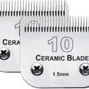 2PC 10 Blade Dog Grooming Clipper Replacement Blades Compatible with Andis Dog Clippers,Detachable Ceramic Blade & Stainless Steel Blade,Size-10, 1/16-Inch Cut Length (64315)
