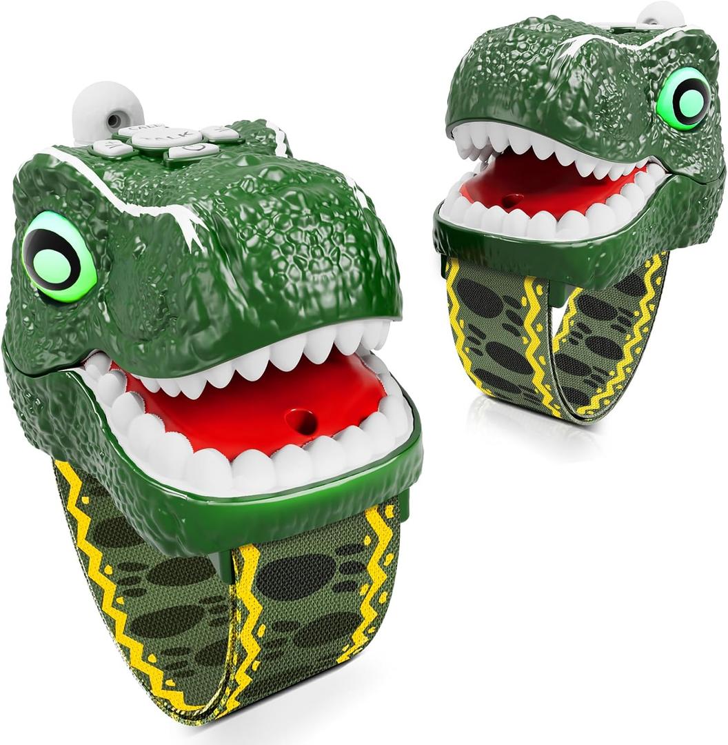 Dinosaur Walkie Talkies for Kids 2 Pack Camping Gear T-Rex Outdoor Toys for Boys Age 3-12 Year Old 3 Channel Long Range Birthday Gifts Easter Christmas Stocking Stuffers (Green)