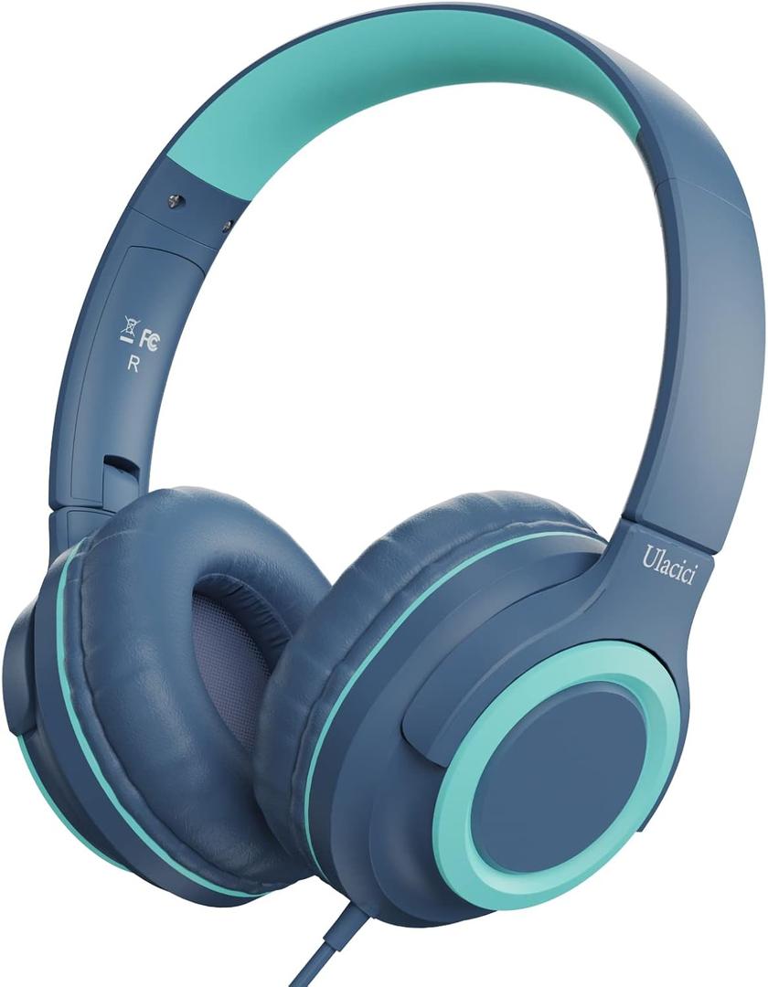 Kids Headphones, Kid Headphone for School with Volume Limit of 94 db, Wired Children Headphone for Travel/Tablet Adjustable Headband Foldable(Blue)