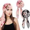 XEPST 2 PCS Chemo Headwear for Women, Pre Tied Chemo Cancer Headscarf Floral Print Turban Beanie Hat Elastic Cancer Hats Bonnet Head Coverings Head Wraps for Women Hair Loss Chemo Sleep Cap