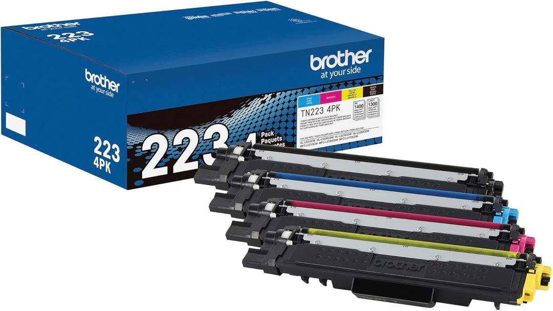 4 x Brother Genuine Standard-Yield Toner Cartridge Four Pack TN223 4PK - Includes one Cartridge Each of Black, Cyan, Magenta & Yellow Toner, Standard Yield, Model: TN2234PK