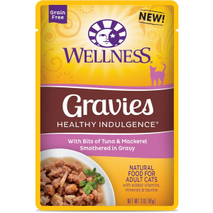 Wellness Natural Pet Food Healthy Indulgence Grain Free Wet Cat Food, Tuna and Mackerel Gravies, 3 Ounce (Pack of 24), Best By: 14 DEC 2025