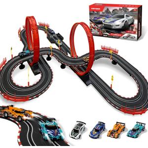 Slot Car Race Track Sets for Kids -30FT Electric Race Car Track with 4 Slot Cars(1:43), Lap Counter, Dual Racing Game &Multiple Types of Tracks - Christmas, Birthday Gift Toys for Ages 8-13