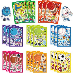 24 Sheets Make-a-face Sport Ball Stickers, Make Your Own Mix and Match Basketball, Baseball, Football, Volleyball, Soccer, Rugby Sticker Sheets DIY Stickers for Teens Party Favors Activities (Ball)