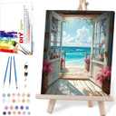 DIY Scenery Paint by Numbers Kit for Adults with Framed Canvas,Landscape Beach Digital Oil Painting Kit for Beginners,Acrylic Paint by Number Kits with Wooden Easel for Holiday Gifts 12X16 Inch. (DKMT0277)