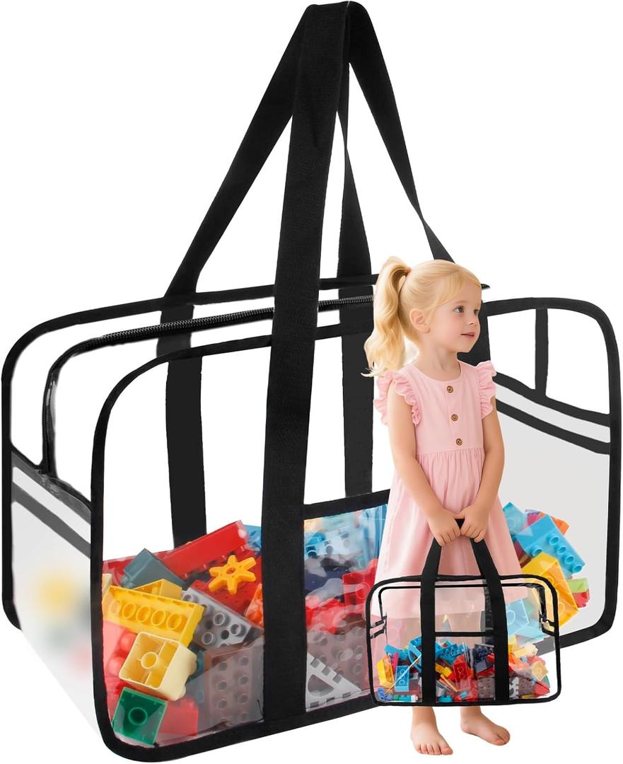 Clear Toy Storage Bag with Zipper,Large Widen Reusable Clear PVC Board Game Storage, Organizing Bags for Home Travel with Handles,for Building Blocks, Puzzle, Book, Board Game(1, XX-Large)