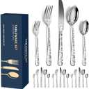 XIAOYU 20-Piece Flatware Set, Stainless Steel Silverware Cutlery Set for 4, Unique Pattern Design, Includes Dinner Knives/Forks/Spoons, Dishwasher Safe, Silver