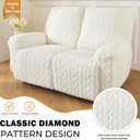 vctops 6 Pieces Geometric Jacquard Plush Recliner Loveseat Slipcovers Soft Fuzzy Fluffy Sofa Couch Cover Anti-Slip Furniture Protector with Elastic Bottom for Kids Cats Dogs(Cream,2 Seat)
