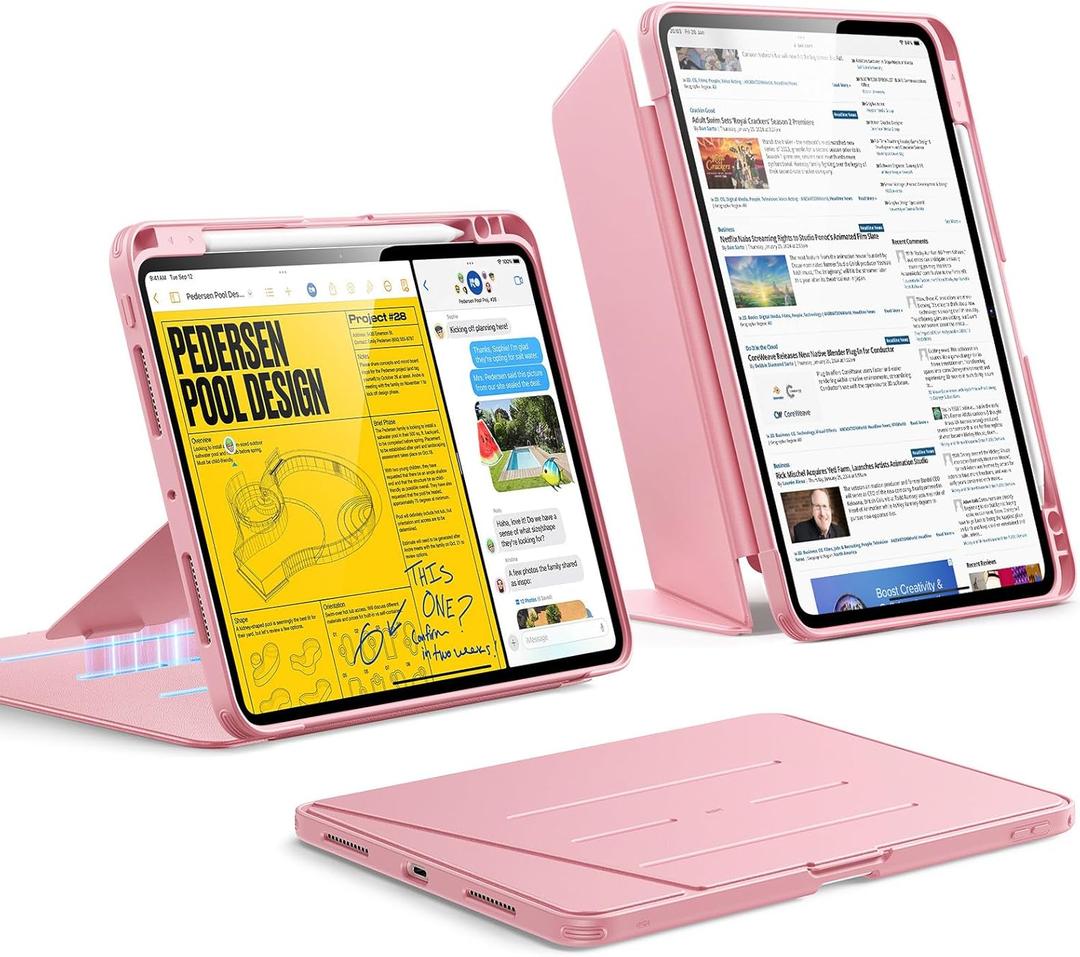 ESR for iPad Pro 11 Inch Case (M5/M4) 2025/2024, Vertical Stand Cover, Multi Stand Angles, Ultra-Stable Case with Pencil Holder, Flip Series, Pink