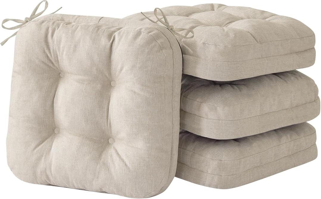 Chair Cushions for Dining Chairs, Foam Dining Chair Cushions, Tufted Indoor Chair Pads, Set of 4, 16.5' x 16.5' x 3.5', Beige