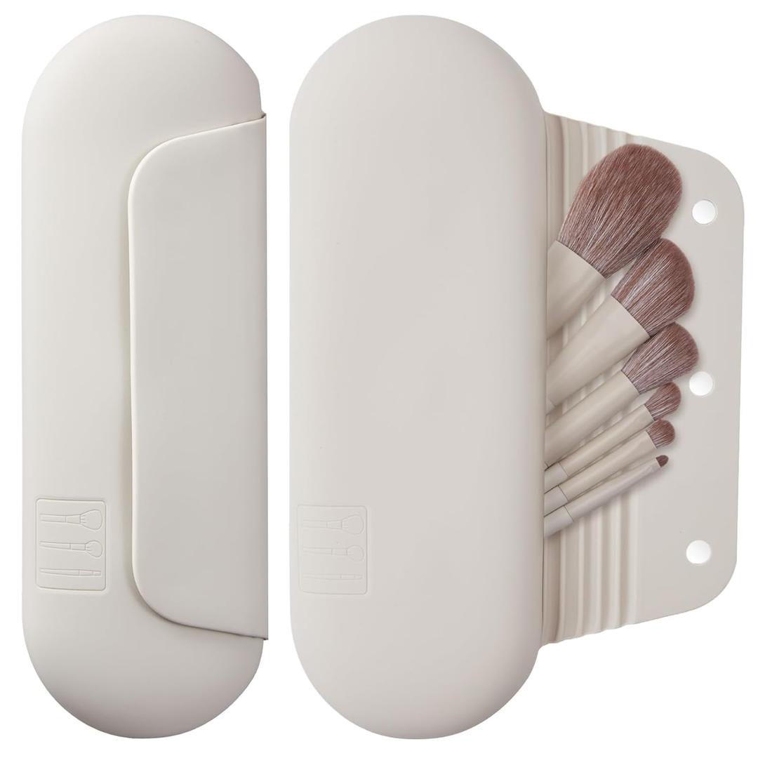 Silicone Makeup Brush Holder Travel Cosmetic BagSoft Portable Cosmetic Face Brushes Holder with Upgrade Anti-Fall Out Magnetic Closure, Large Travel Makeup Brush Case 