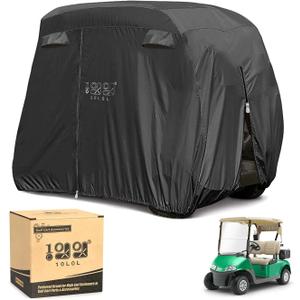 10L0L 4 Passenger Golf Cart Cover for Yamaha EZGO Club Car, 400D Polyester All-Weather Waterproof Golf Cart Storage Cover with Three Zipper Doors-Black