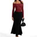 PINKMSTYLE Womens Off Shoulder Long Sleeve Top Fall Going Out Tops for Date Night Club Concert Outfits (Red, S)