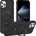 Compatible with iPhone 12 Case & iPhone 12 Pro Case with Invisible Magnetic Ring Stand [Compatible with Magnetic] [Military Drop Protection] Shockproof Hard Back Soft Edge 6.1 Inch, Black