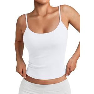 Trendy Queen Double Lined Adjustable Spaghetti Strap Tank Top for Women Cute Summer Basic Crop Top for Teen Workout Going Out (White, L)