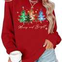 Christmas Sweatshirts for Women Merry and Bright Christmas Tree Graphic Long Sleeve shirts Xmas Holiday Party Pullover Tops (XX-Large, Red-8)