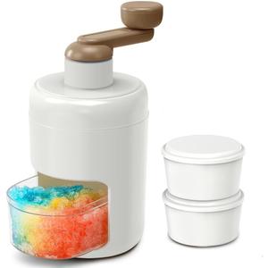 KEOUKE Manual Ice Shaver Portable Snow Cone Machine Shaved Ice Maker Ice Crusher with Free Ice Boxes (Brown 2 Ice Box)