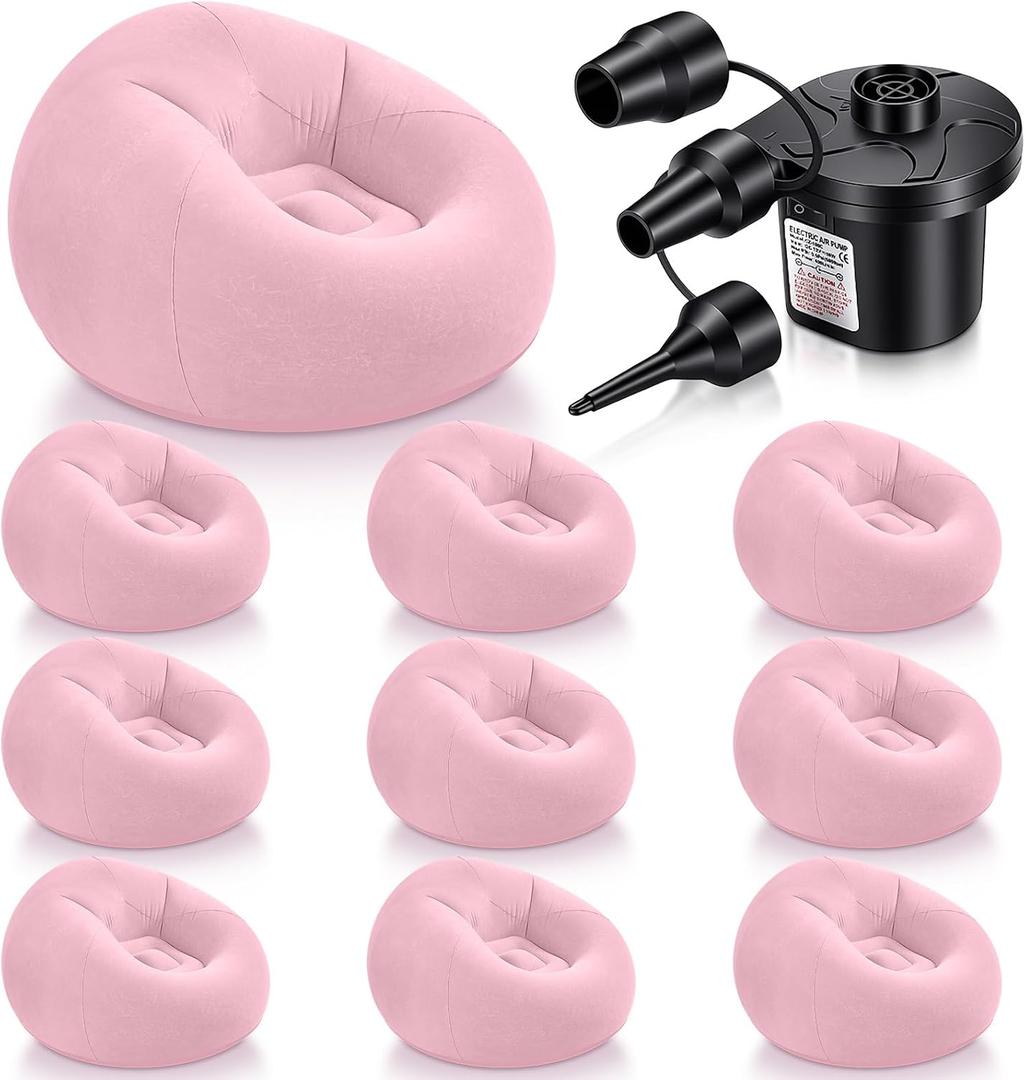Realspring 9 Pcs Inflatable Bean Bag Chair, Air Pump,Pink