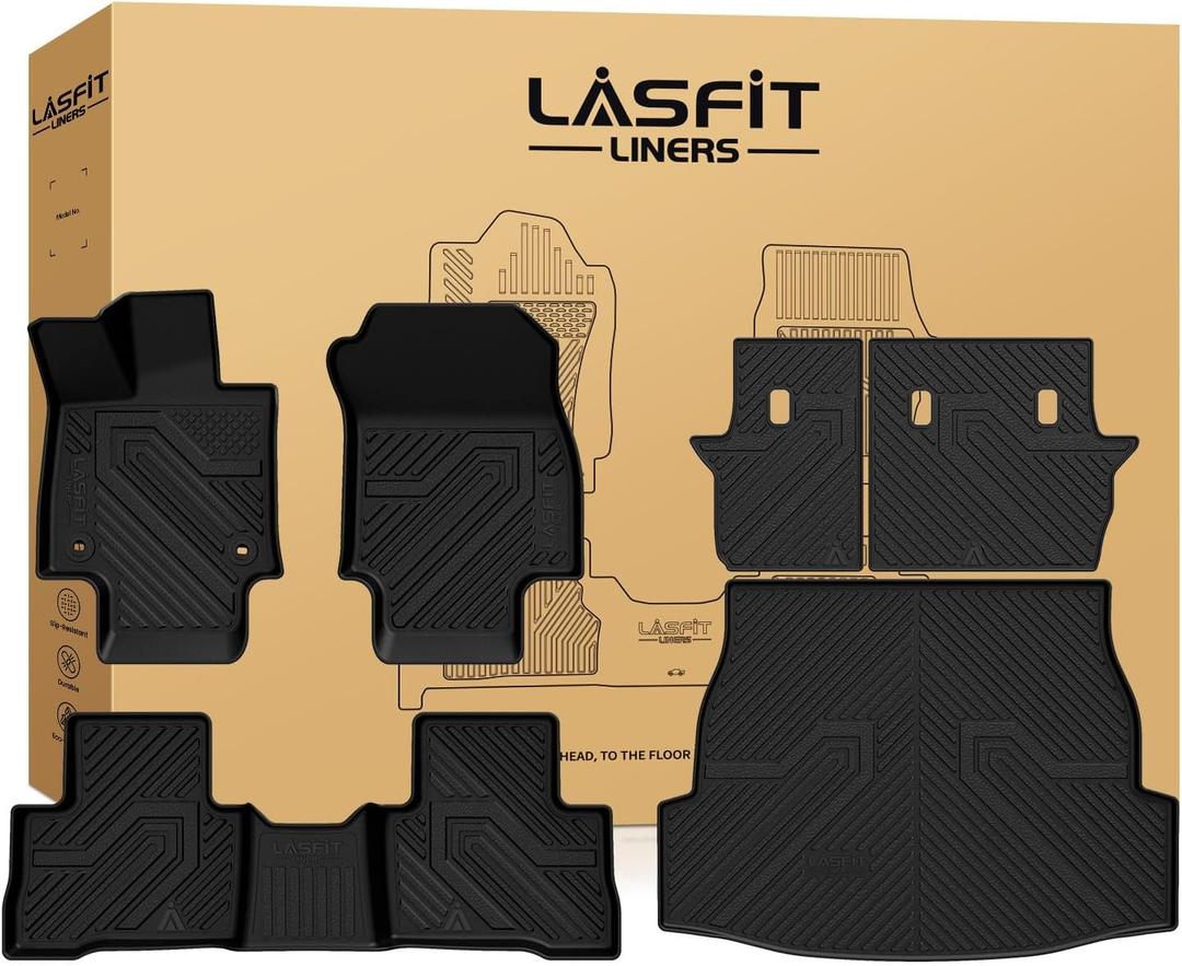 LASFIT Floor Mats&Trunk Mat Fit for Toyota RAV4 2019-2025 (Only Fit Hybrid) All Weather TPE Mats Custom Fit Floor Liner for Toyota RAV 4 1st and 2nd Row Full Set Car Mats and Cargo Liner, Black