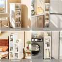 JOYZAN Narrow Bathroom Storage Cabinet with Movable Wheels, Slim Storage Cabinet with 2 Doors & Removable Panel, Skinny Bathroom Organizers and Storage for Small Space, Corner, Kitchen, Laundry