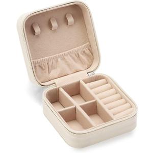 ZPROW Travel Jewelry Case, Mini Portable Jewelry Travel Boxes, Small Jewelry Organizer for Rings, Earrings, Pendants, Watches, Necklaces, Lipsticks Organizer Storage Holder Case (White)