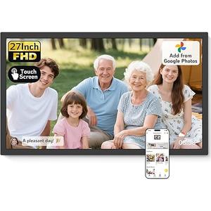 NexFoto Digital Picture Frame 27'' WiFi, FHD Touchscreen 1920 * 1080 with 64GB - Add Photos from Google Photos, Upload Videos, for Housewarming/Mom/Birthday (Walnut)