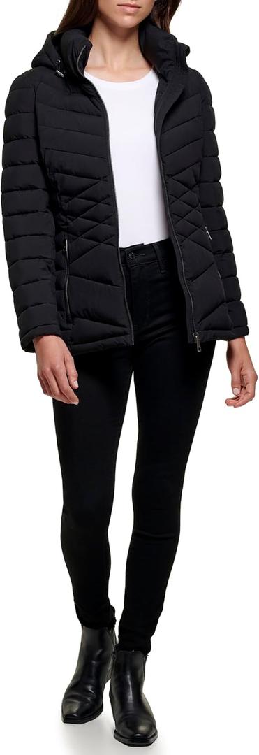 DKNY Womens Short Packable Stretchy Puffer Jacket M