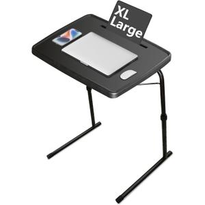 XL Adjustable Folding TV Tray Table, Larger TV Dinner HDPE Plastic Tray Table for for Eating, Adjustable Folding Laptop Table, TV Tray for Laptop, Eating, Drawing, Snacks, etc, Black