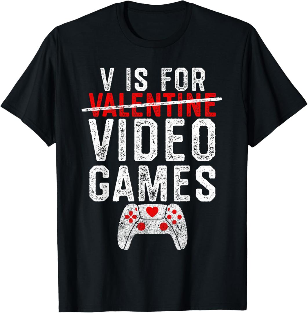 V is for Video Games Valentines Day Gamer Men Boys Gift T-Shirt Small
