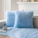 Neelvin Blue Faux Fur Cozy Fluffy Double-Sided Decorative Throw Pillow Covers 16x16 inch Set of 2,Velvet Pillowcase Cushion Case for Sofa Couch
