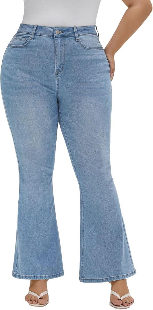 EMMIOL Flare Jeans for Women High Waisted Women's Stretch Bootcut Jeans (Blue)