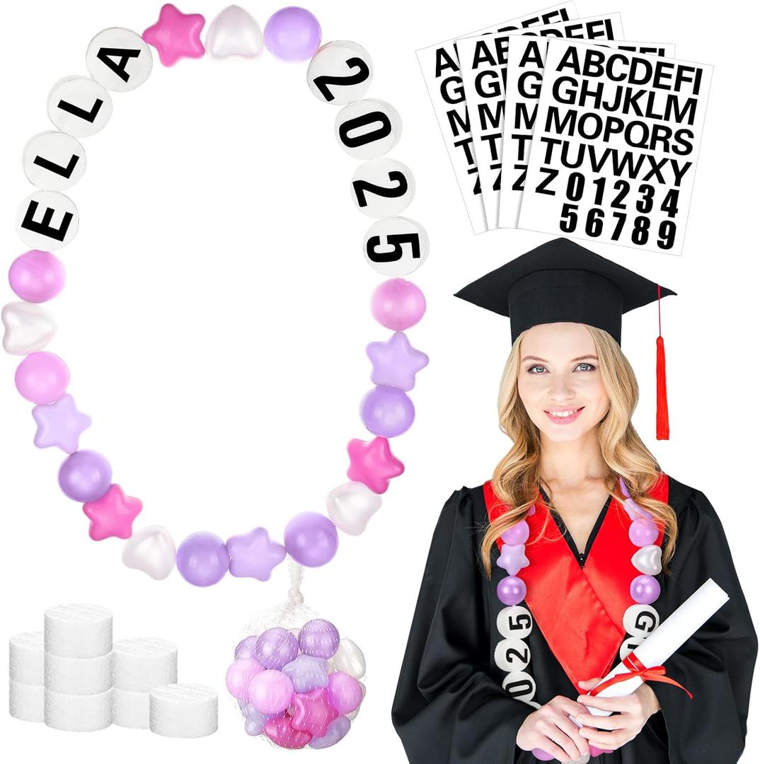 RoundFunny DIY Graduation Leis Colorful Friendship Graduation Necklace Graduation Leis Class of 2025 Graduation Gift Oversized Bracelet for Women Men Accessories Grad Party Decor Supplies (Pink)