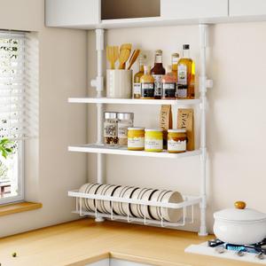 Homeiju 3-Tier Spice Rack Organizer, Multi-functional Kitchen Countertop Shelves, Wall Mount Hanging Spice Rack Seasoning Organizer for Kitchen Organization and Storage, Free Adjustable Height
