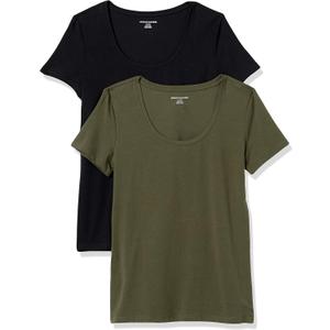 Amazon Essentials womens Regular-Fit Short-Sleeve Scoop Neck T-Shirt (Plus Size) (Large, Dark Olive/Black) Amazon Essentials womens Regular-Fit Short-Sleeve Scoop Neck T-Shirt (Plus Size) (Large, Dark Olive/Black)