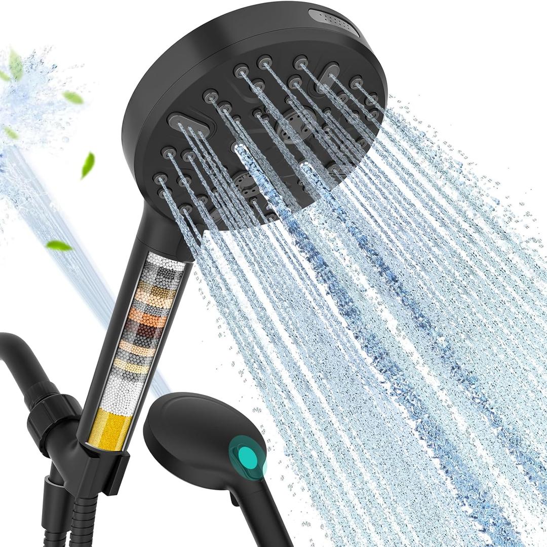 Cobbe Filtered Shower Head with Handheld, High Pressure 9 Spray Mode Showerhead with Filters, detachable shower head, Water Softener for Hard Water Remove Chlorine and Harmful Substance, Matte Black