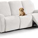 VANSOFY Recliner Couch Cover, 8-Pieces Stretch Recliner Sofa Cover Soft Jacquard Reclining Slipcover Furniture Protector with Elastic Bottom for Kid, Pets(3 Seat,Porcelain White)