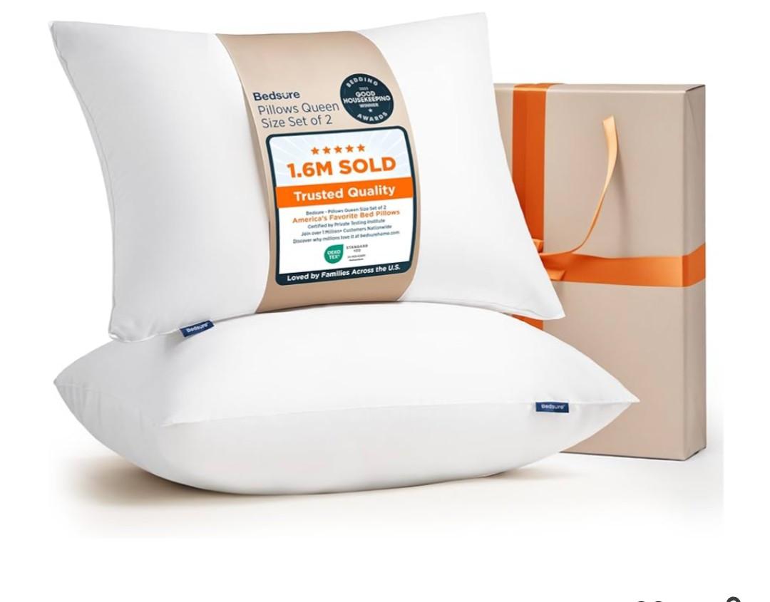 Bedsure Pillows Queen Size - Hotel Collection Bed Pillows for Sleeping, with Down Alternative Filling, Soft Support for Back, Stomach or Side Sleepers, Queen/Full, 28"x19", White, 1 Pack