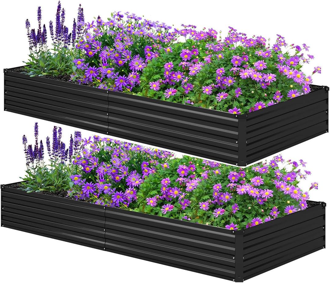 Galvanized Raised Garden Bed,Outdoor Planter Box Metal Patio Kit Planting Bed for Vegetables Flowers Herb,8x4x1ft(2 Pack),Black