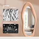 Anpark Full Length Mirror, 71"x 30" Wall Mirror, Flannel Wrapped Wooden Frame Floor Mirror, Irregular Wavy Hanging or Leaning for Bedroom Living Room Cloakroom, Milk Tea