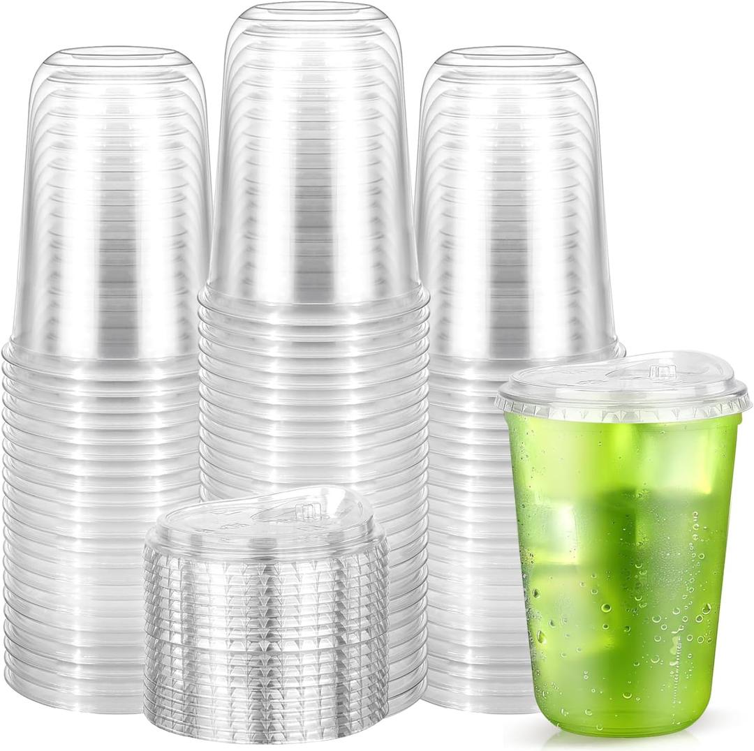 [50 Pack] 14 oz Clear Plastic Cups with Lids, Disposable Strawless Coffee Iced Drink Cup  Cold Beverage To Go Cups for Iced Coffee, Smoothies, Juice, Tea, Water, Party Use